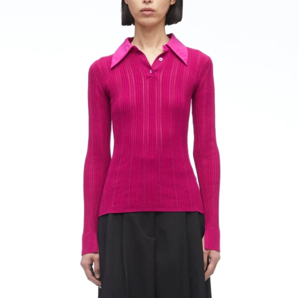 🔥3.1 Phillip Lim Rib-Knit Polo Sweater in Mulberry